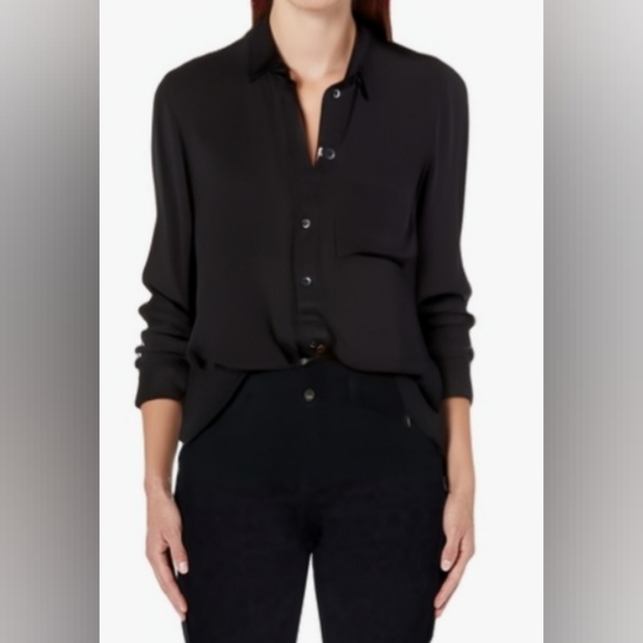 Black Button Down Ciffon Shirt w/ Pockets- Size M - Picture 2 of 7